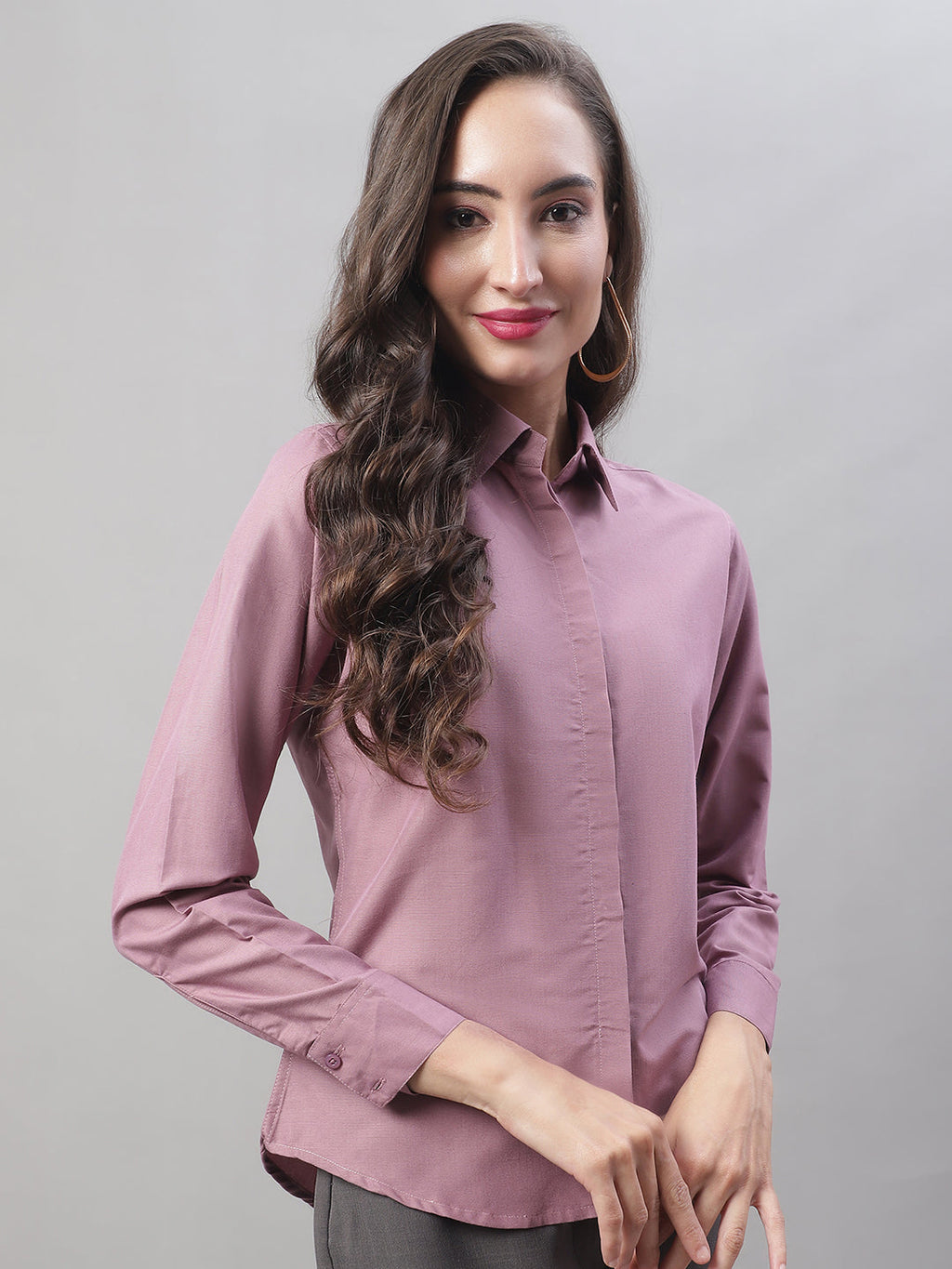 Jainish Women's Magenta Pink Solid Shirt Style Top