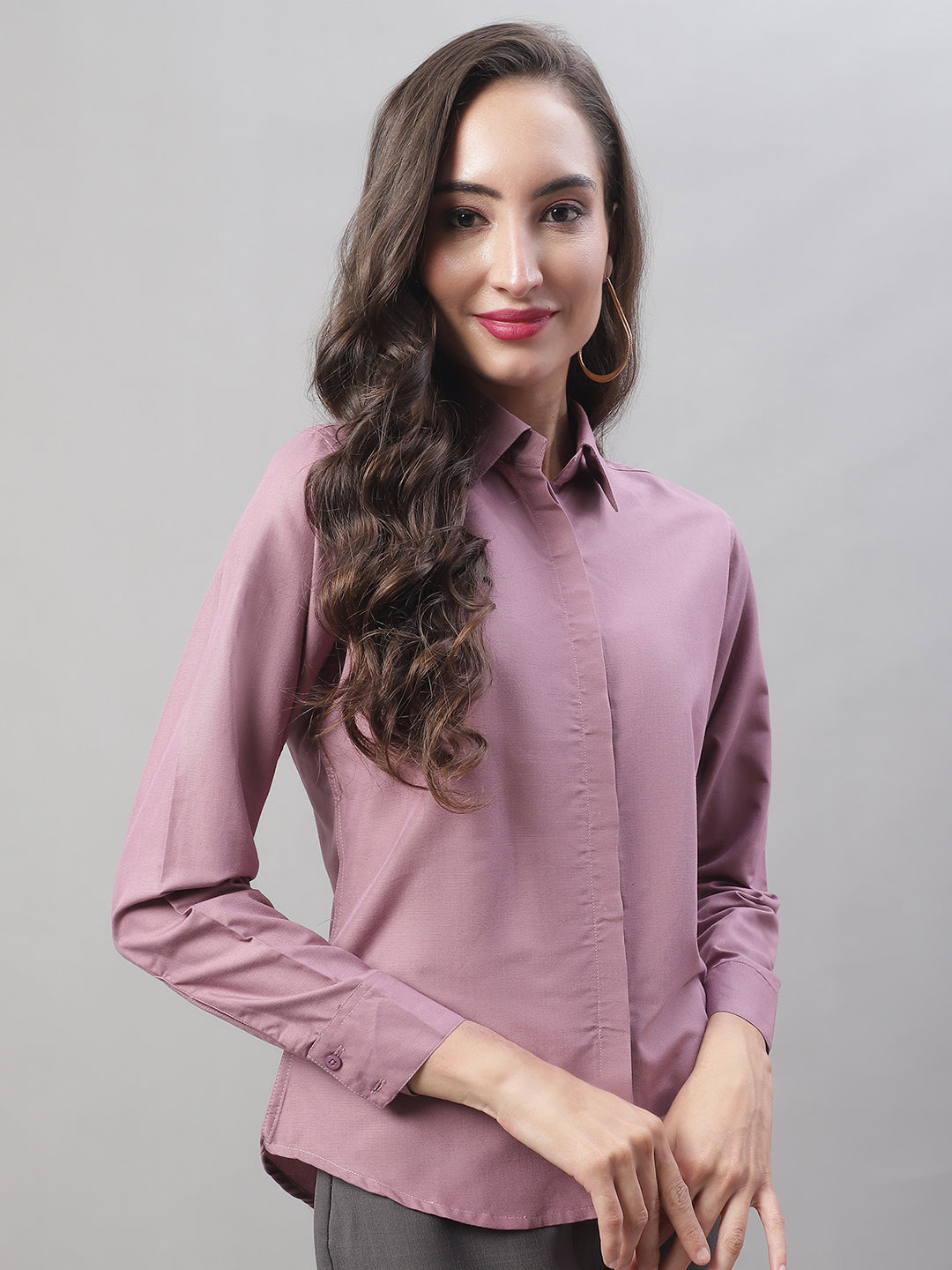 Jainish Women's Magenta Pink Solid Shirt Style Top