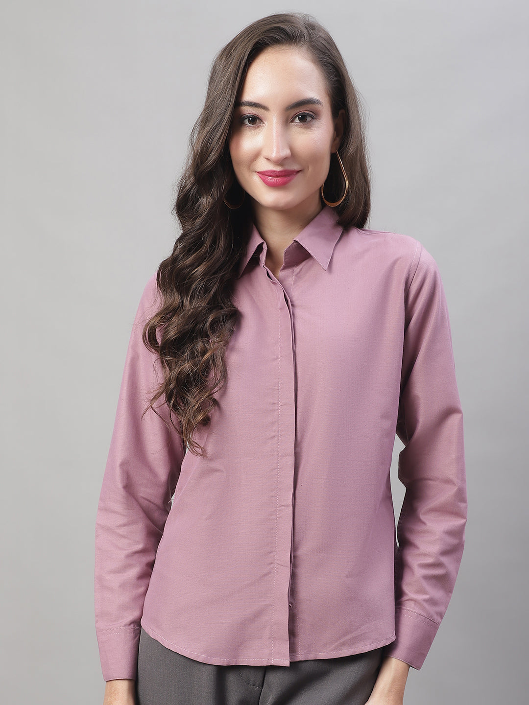 Jainish Women's Magenta Pink Solid Shirt Style Top
