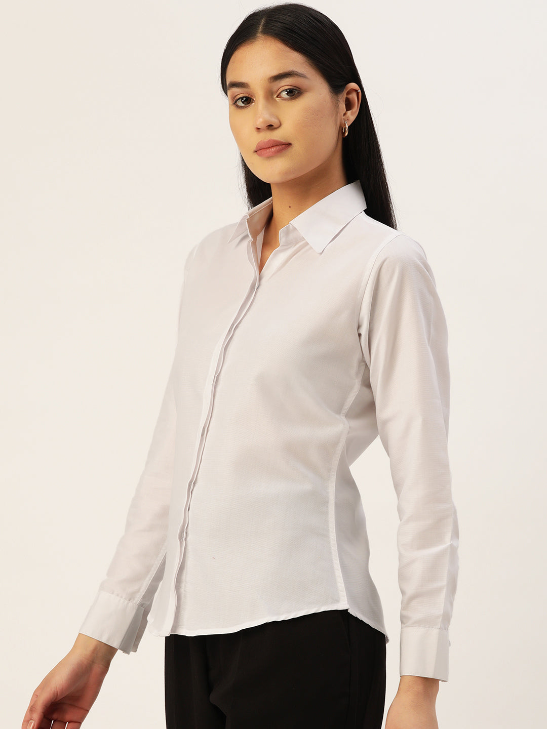 Jainish Women's White Solid Shirt Style Top