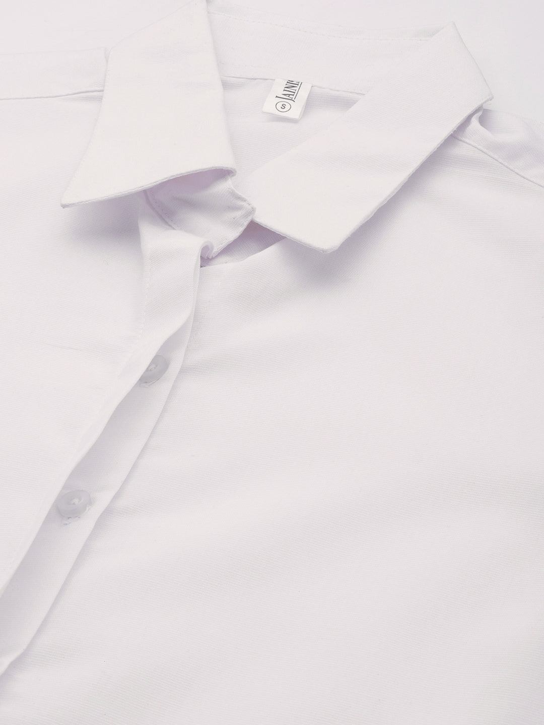 Jainish Women's White Solid Shirt Style Top