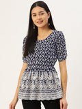 Jainish Women's Chikankari Sequen Work Empire Top - Navy Blue