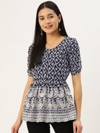 Jainish Women's Chikankari Sequen Work Empire Top - Navy Blue