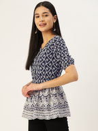 Jainish Women's Chikankari Sequen Work Empire Top - Navy Blue