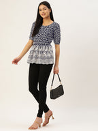 Jainish Women's Chikankari Sequen Work Empire Top - Navy Blue