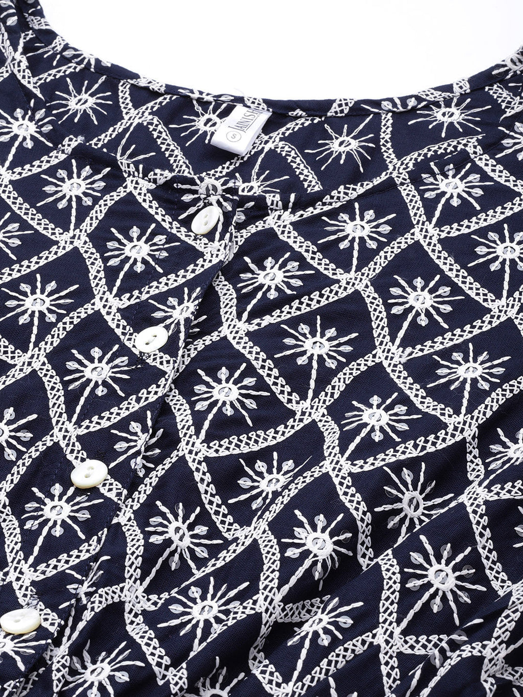 Jainish Women's Chikankari Sequen Work Empire Top - Navy Blue