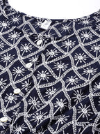 Jainish Women's Chikankari Sequen Work Empire Top - Navy Blue