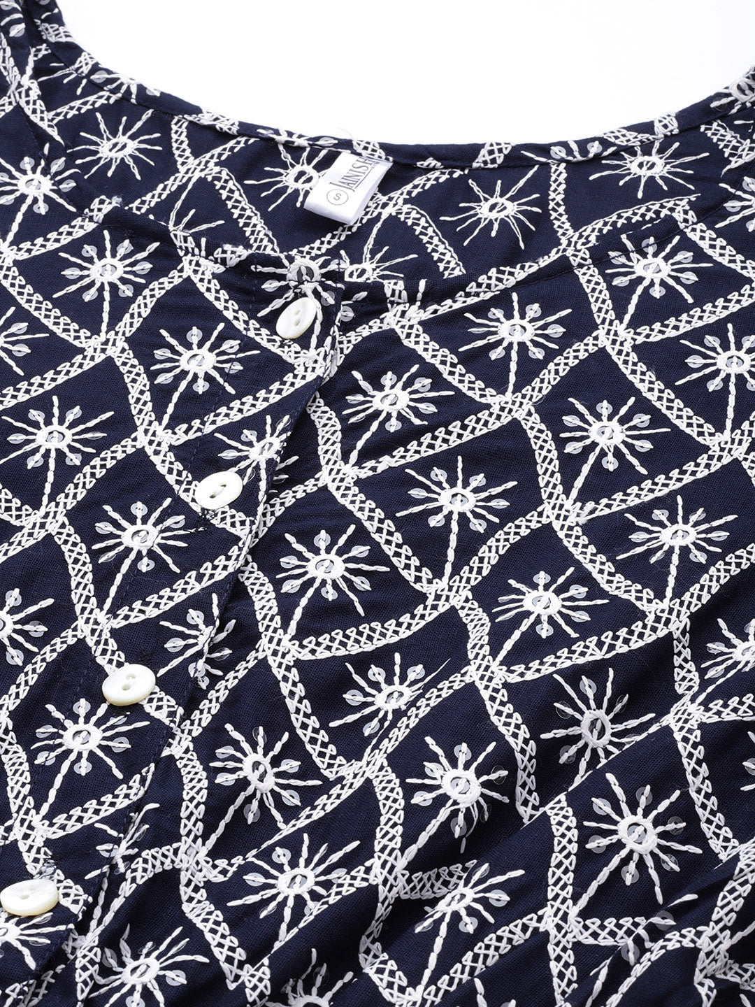 Jainish Women's Chikankari Sequen Work Empire Top - Navy Blue