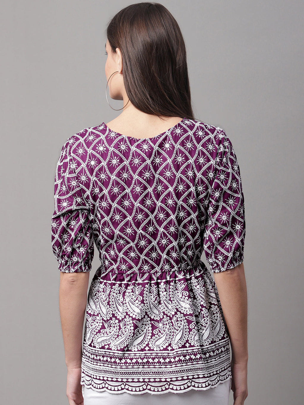 Jainish Women's Chikankari Sequen Work Empire Top - Purple