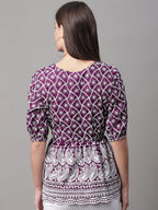 Jainish Women's Chikankari Sequen Work Empire Top - Purple