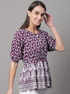 Jainish Women's Chikankari Sequen Work Empire Top - Purple