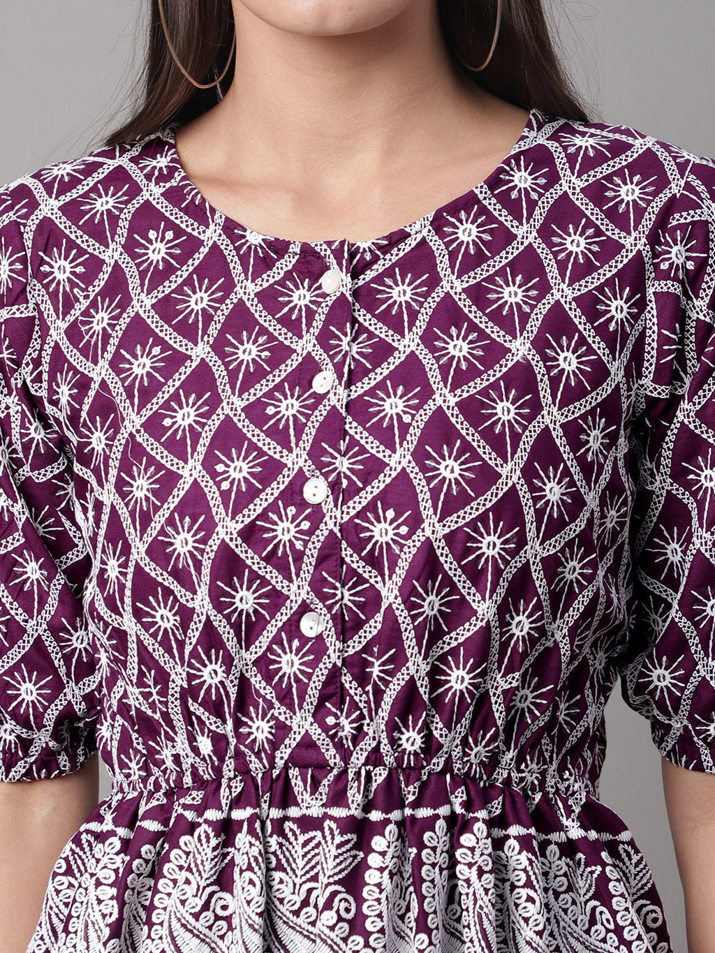 Jainish Women's Chikankari Sequen Work Empire Top - Purple