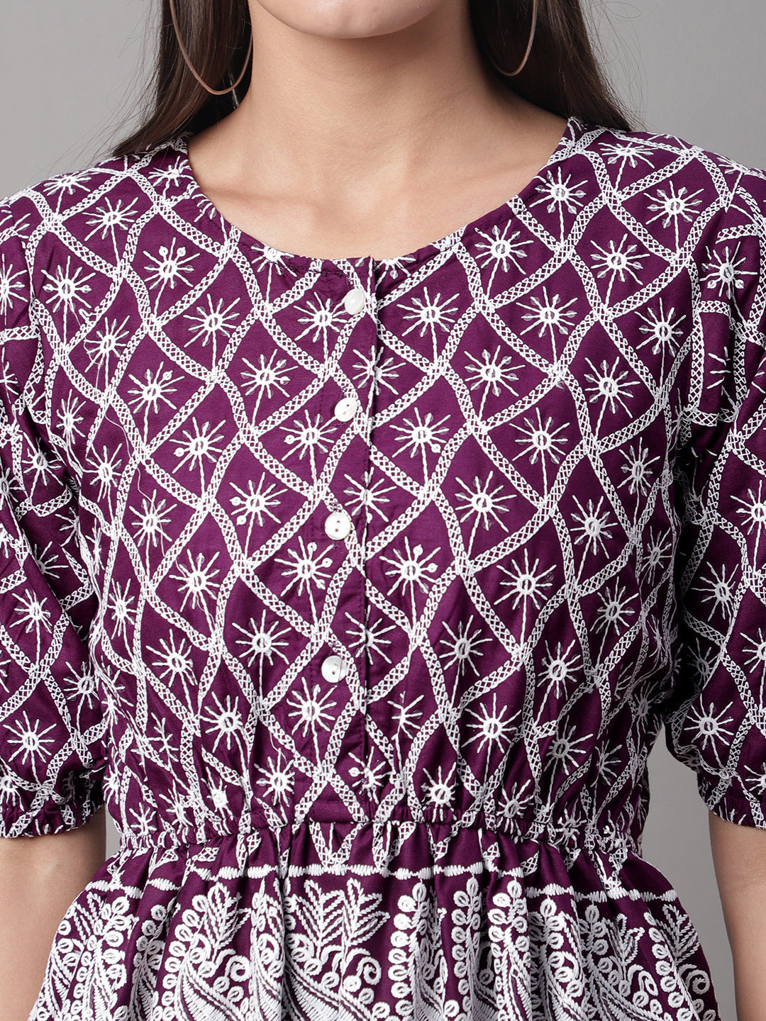 Jainish Women's Chikankari Sequen Work Empire Top - Purple