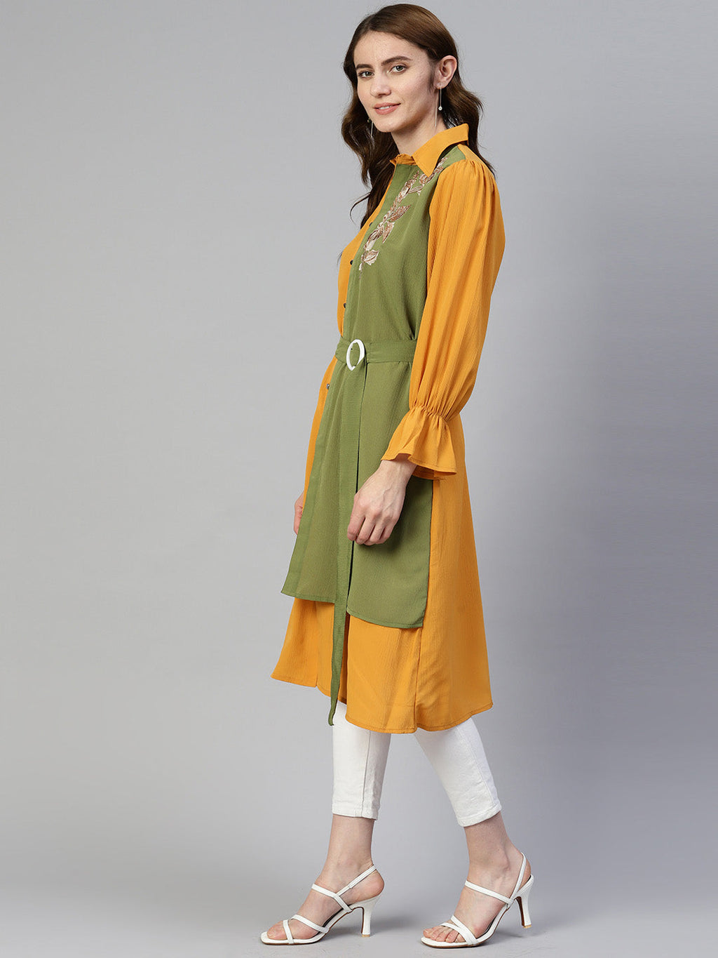 Jainish Women's Embroiderd Shirt Style Top - Yellow