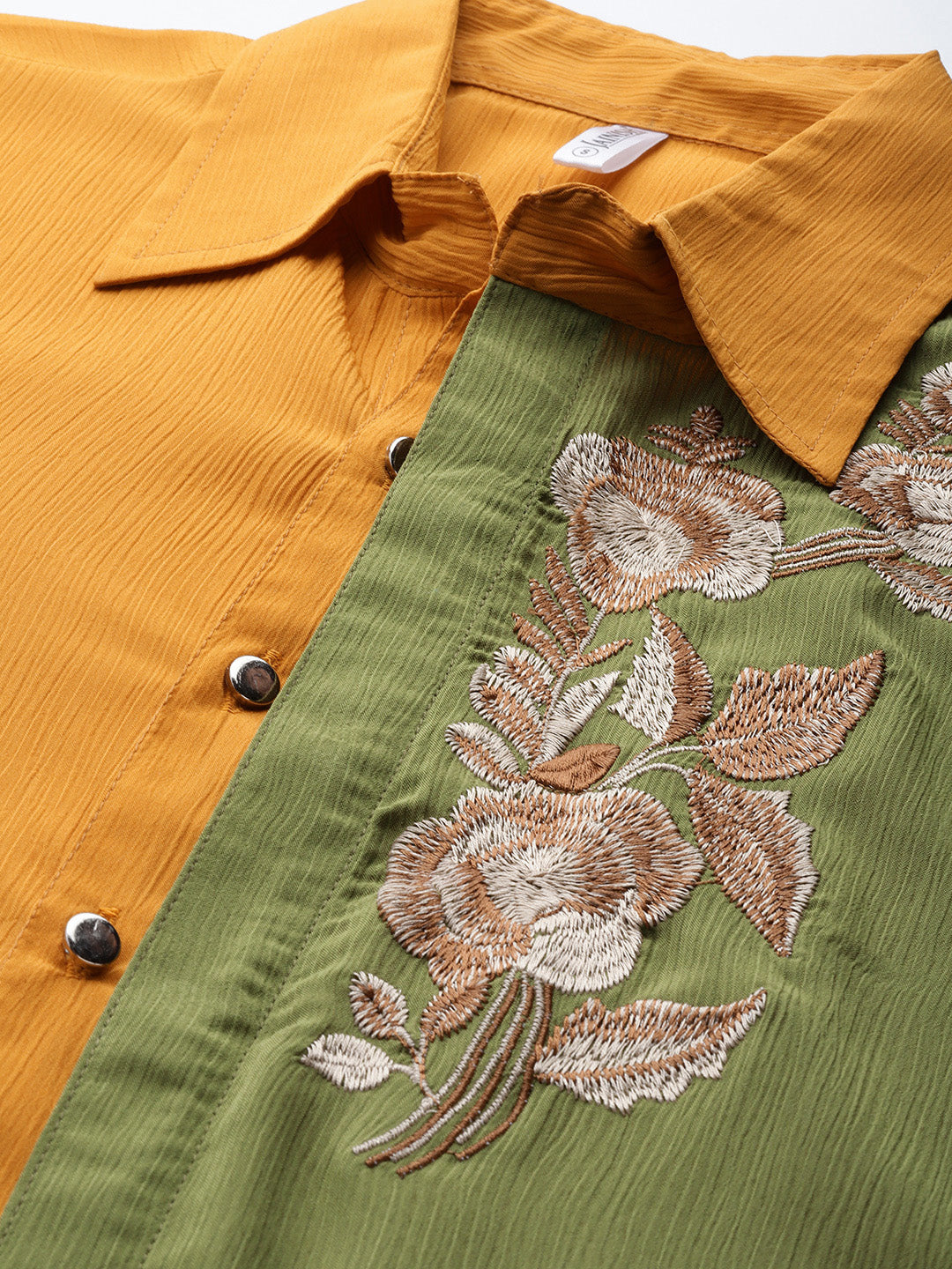 Jainish Women's Embroiderd Shirt Style Top - Yellow