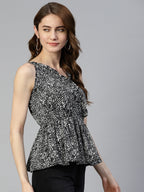 Jainish Women's Printed crop top with frills - Black