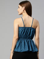 Jainish Women's Printed crop top with frills - Blue