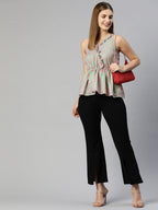 Jainish Women's Printed crop top with frills - Green-Peach