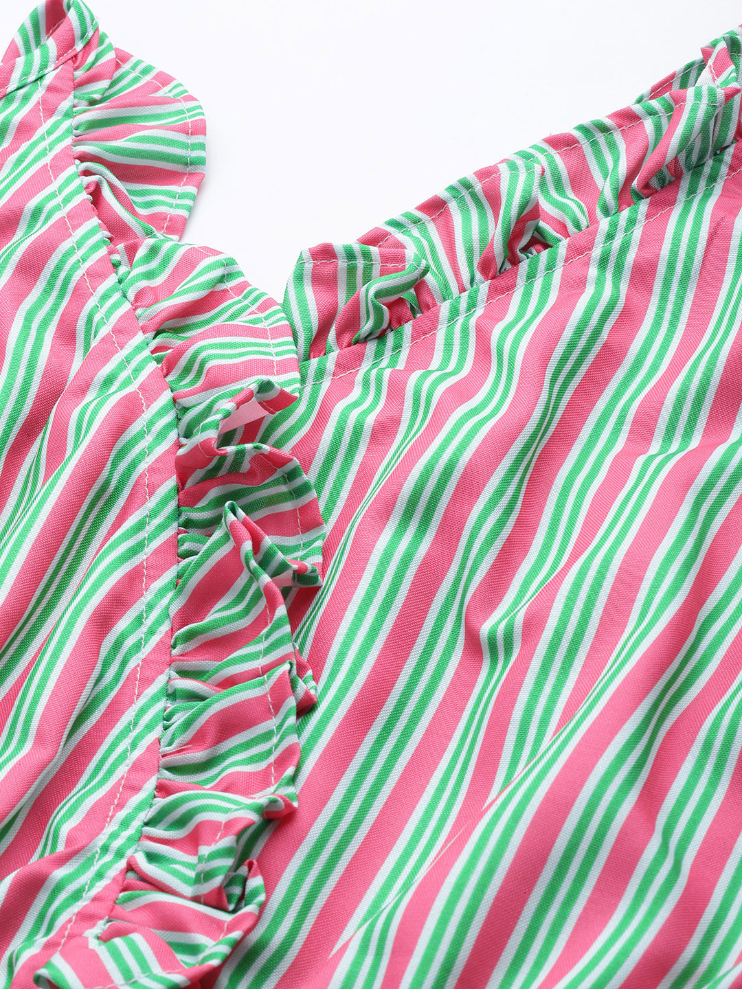 Jainish Women's Printed crop top with frills - Green-Peach