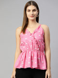 Jainish Women's Printed crop top with frills - Pink