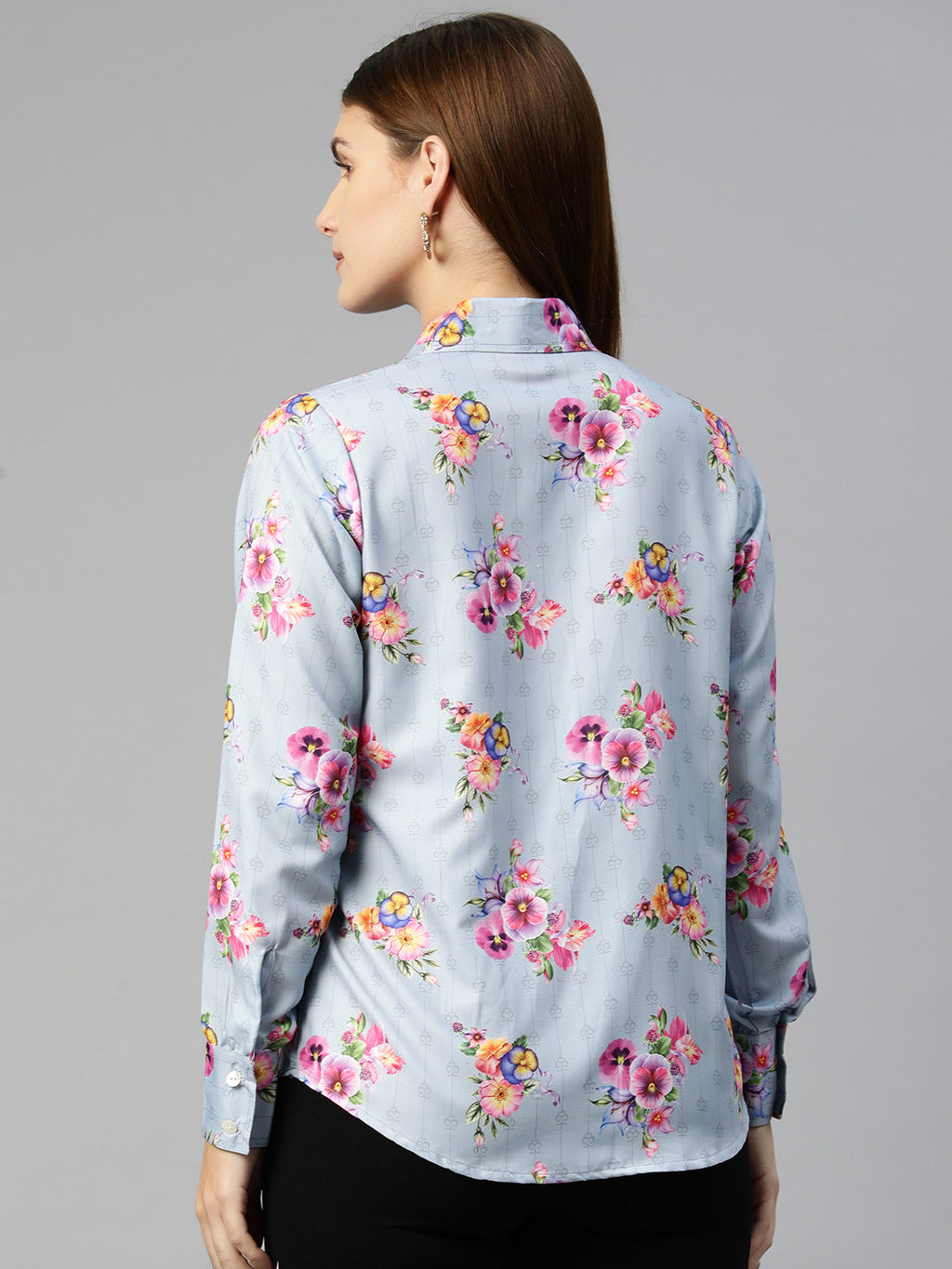 Jainish Women's Floral Double Pocket Shirt Style Top - Grey