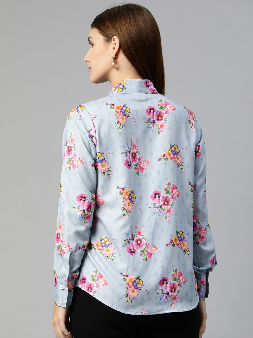 Jainish Women's Floral Double Pocket Shirt Style Top - Grey