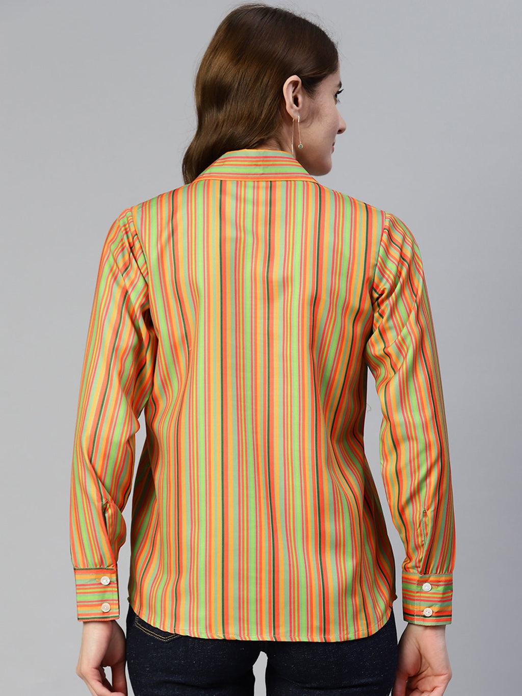 Jainish Women's Striped Double Pocket Shirt Style Top - Lime