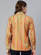 Jainish Women's Striped Double Pocket Shirt Style Top - Lime