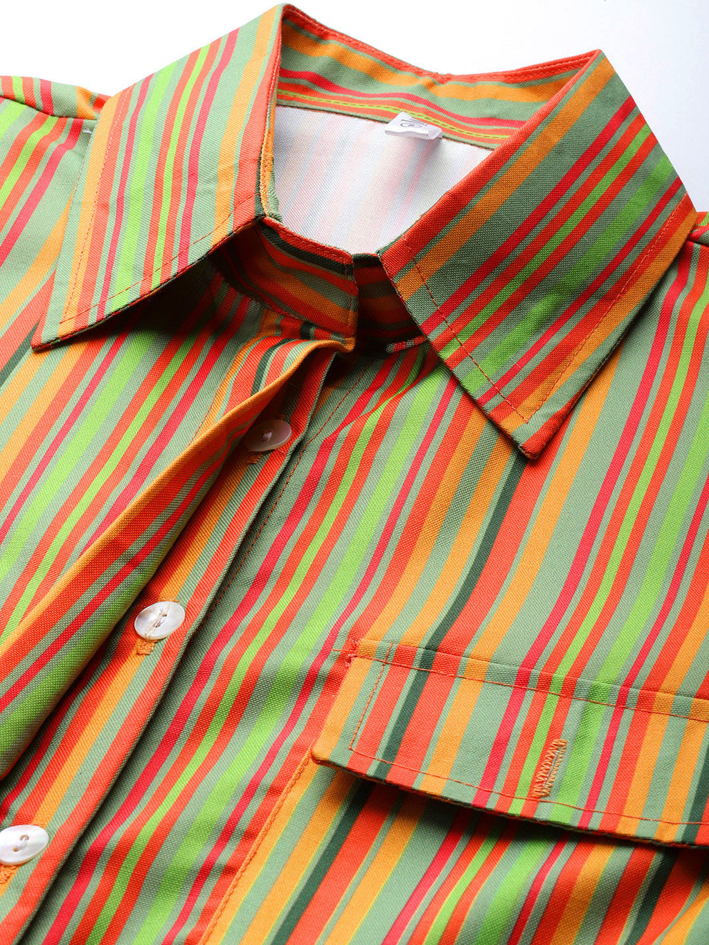 Jainish Women's Striped Double Pocket Shirt Style Top - Lime
