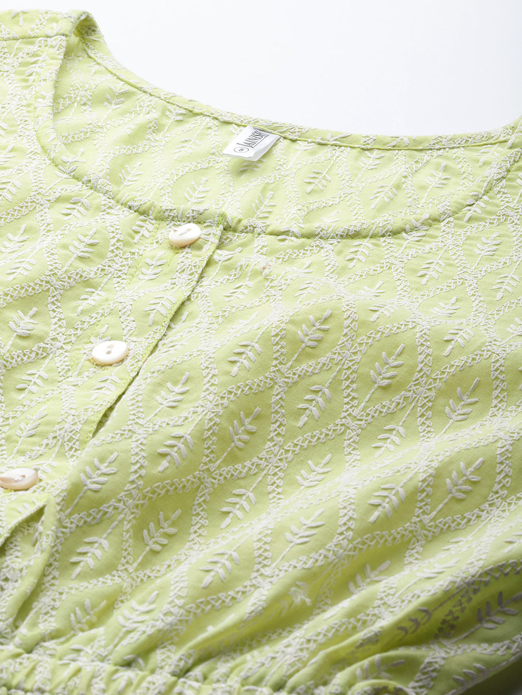 Jainish Women's Chikankari Work Empire Top - Green