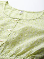 Jainish Women's Chikankari Work Empire Top - Green