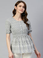Jainish Women's Chikankari Work Empire Top - Grey