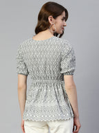 Jainish Women's Chikankari Work Empire Top - Grey