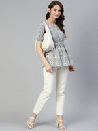 Jainish Women's Chikankari Work Empire Top - Grey