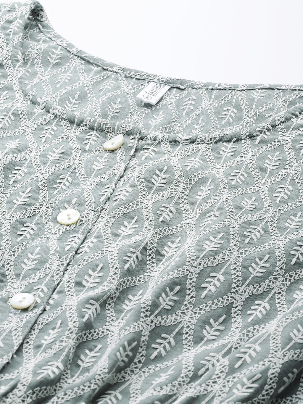 Jainish Women's Chikankari Work Empire Top - Grey