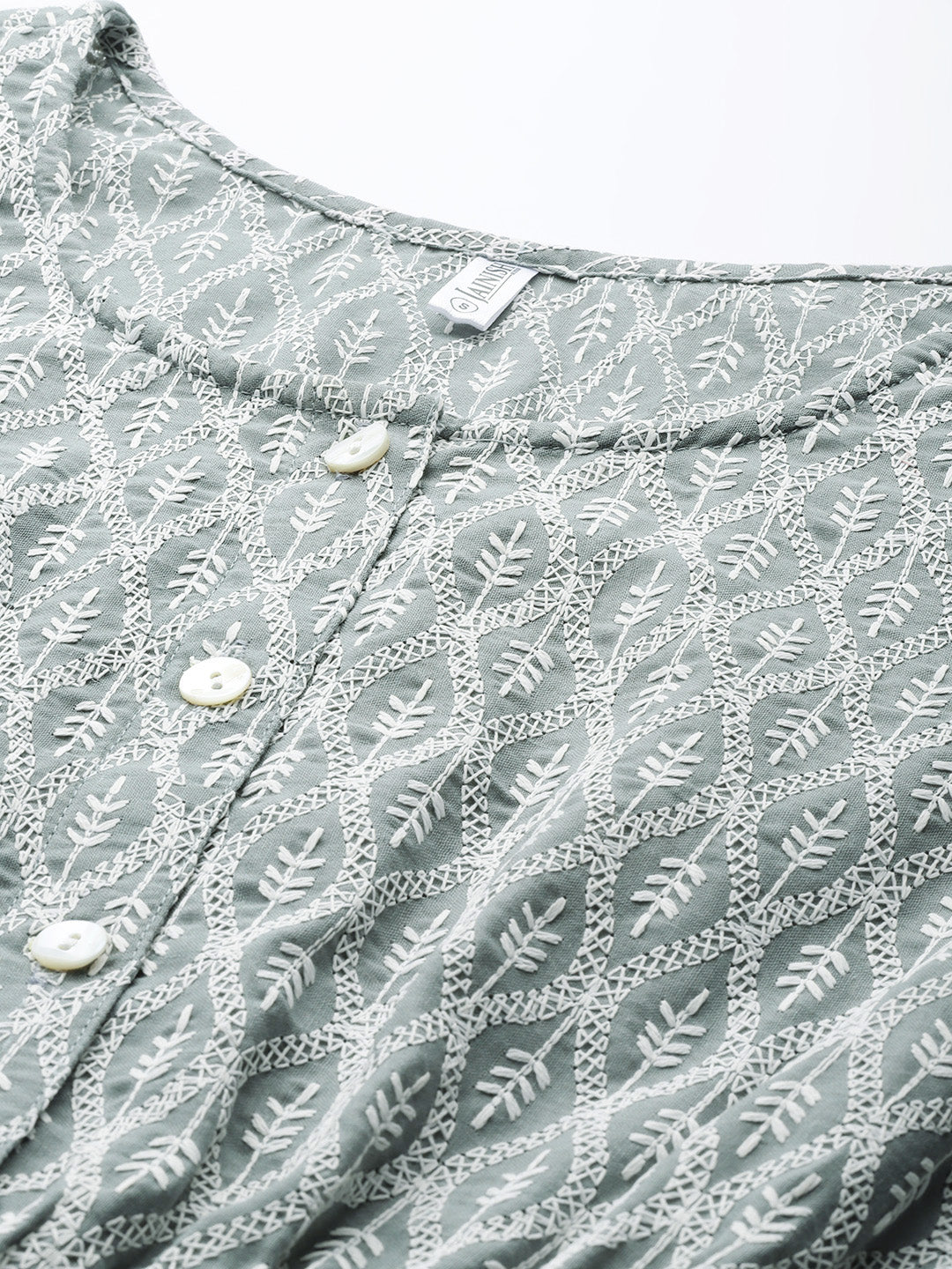 Jainish Women's Chikankari Work Empire Top - Grey