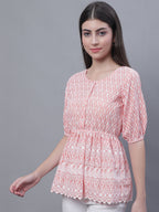 Jainish Women's WoChikankari Work Empire Top - Orange
