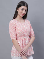 Jainish Women's WoChikankari Work Empire Top - Orange