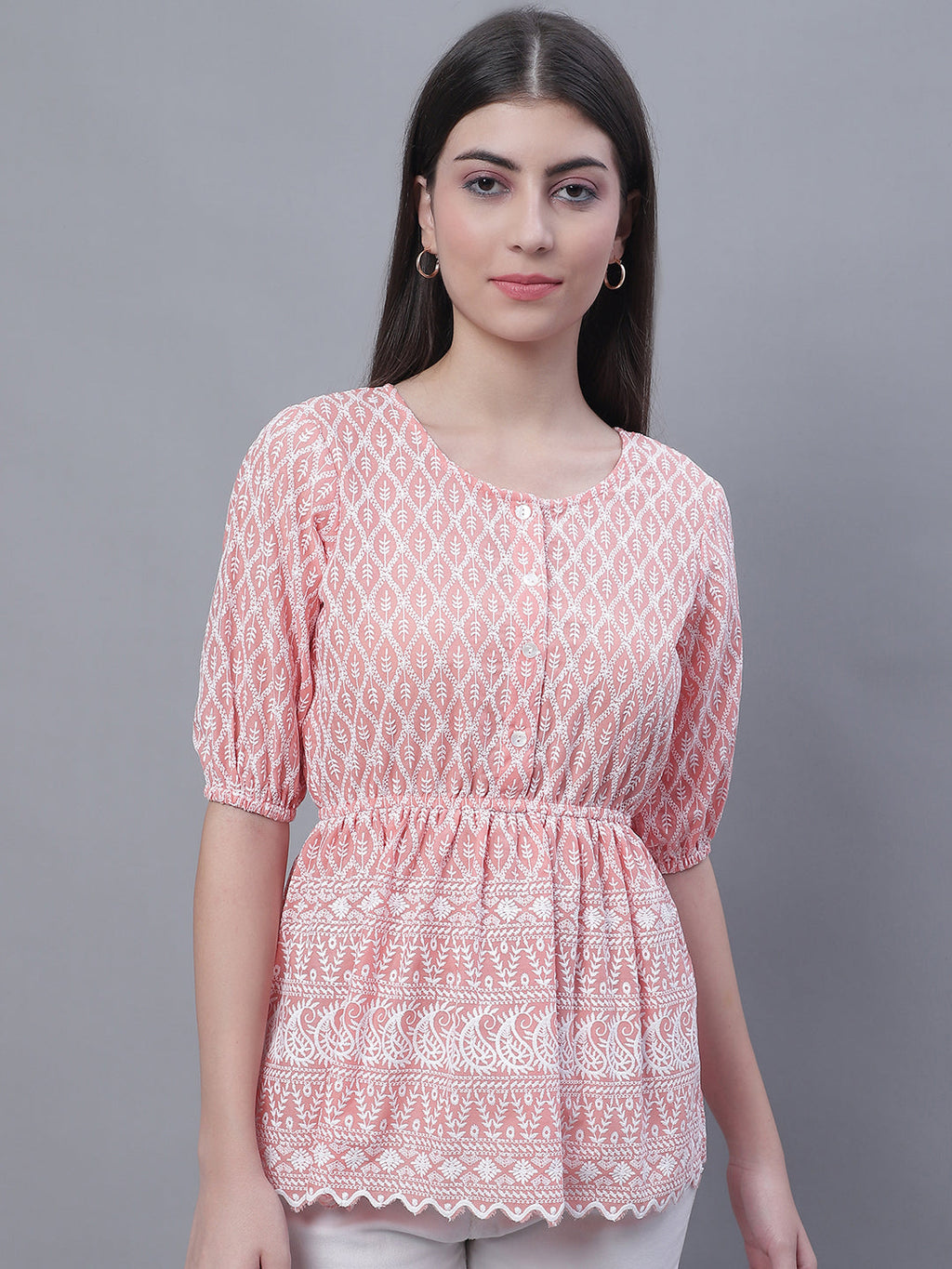 Jainish Women's WoChikankari Work Empire Top - Orange