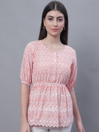 Jainish Women's WoChikankari Work Empire Top - Orange