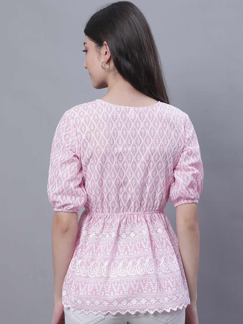 Jainish Women's WoChikankari Work Empire Top - Pink