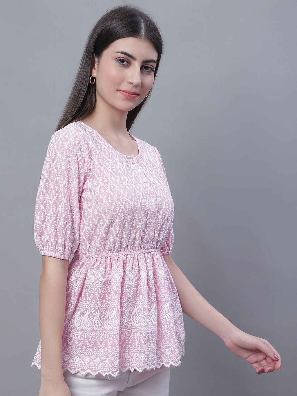 Jainish Women's WoChikankari Work Empire Top - Pink
