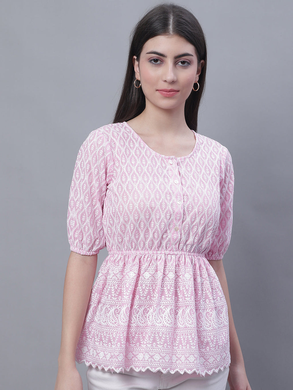 Jainish Women's WoChikankari Work Empire Top - Pink