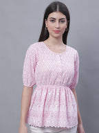 Jainish Women's WoChikankari Work Empire Top - Pink