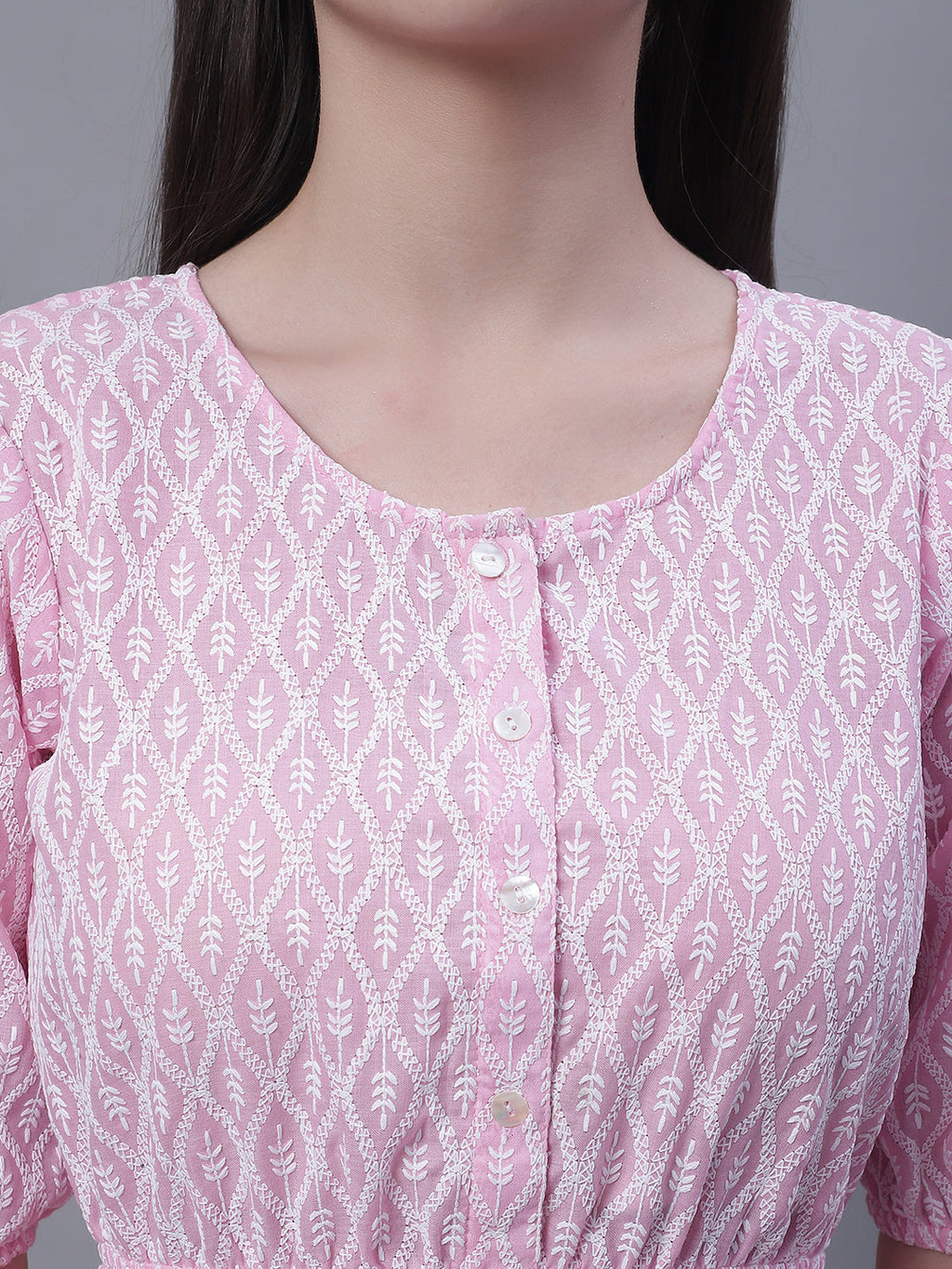 Jainish Women's WoChikankari Work Empire Top - Pink