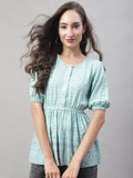 Jainish Women's WoChikankari Work Empire Top - Sky Blue