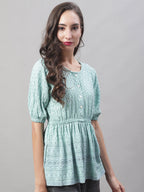 Jainish Women's WoChikankari Work Empire Top - Sky Blue