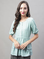 Jainish Women's WoChikankari Work Empire Top - Sky Blue