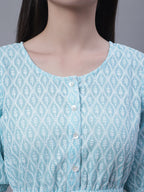 Jainish Women's WoChikankari Work Empire Top - Sky Blue