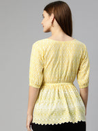 Jainish Women's Chikankari Work Empire Top - Yellow